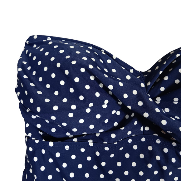 Love My Curves One Piece Bathing Suit Size 12 Blue and White Polka Dot Strapless - Picture 4 of 10